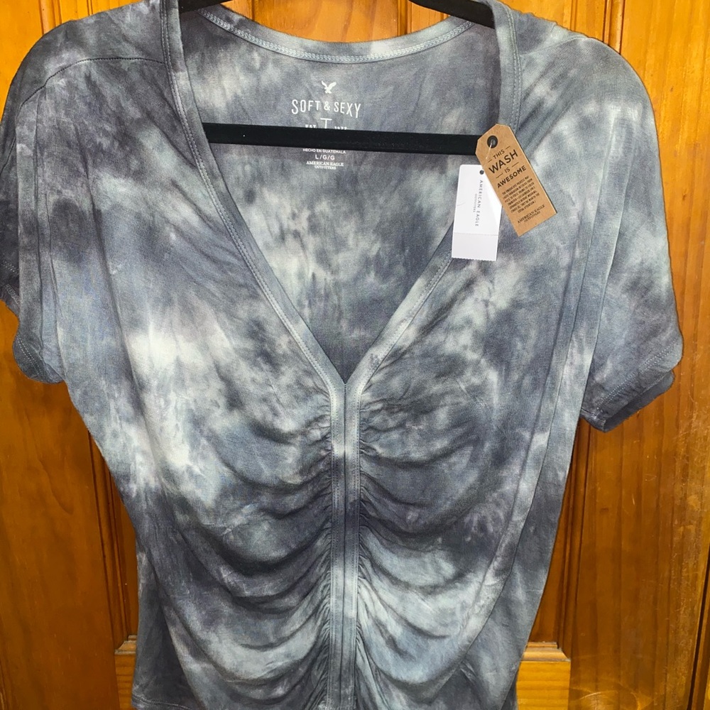 American Eagle Tie-Dye Scrunch Short Sleeve Top, Large